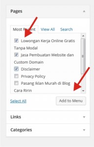 membuat menu dari page halaman statis wordpress