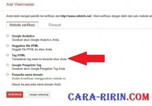 Metode Verifikasi Google Webmaster Tools yang Paling Mudah adalah Tag HTML